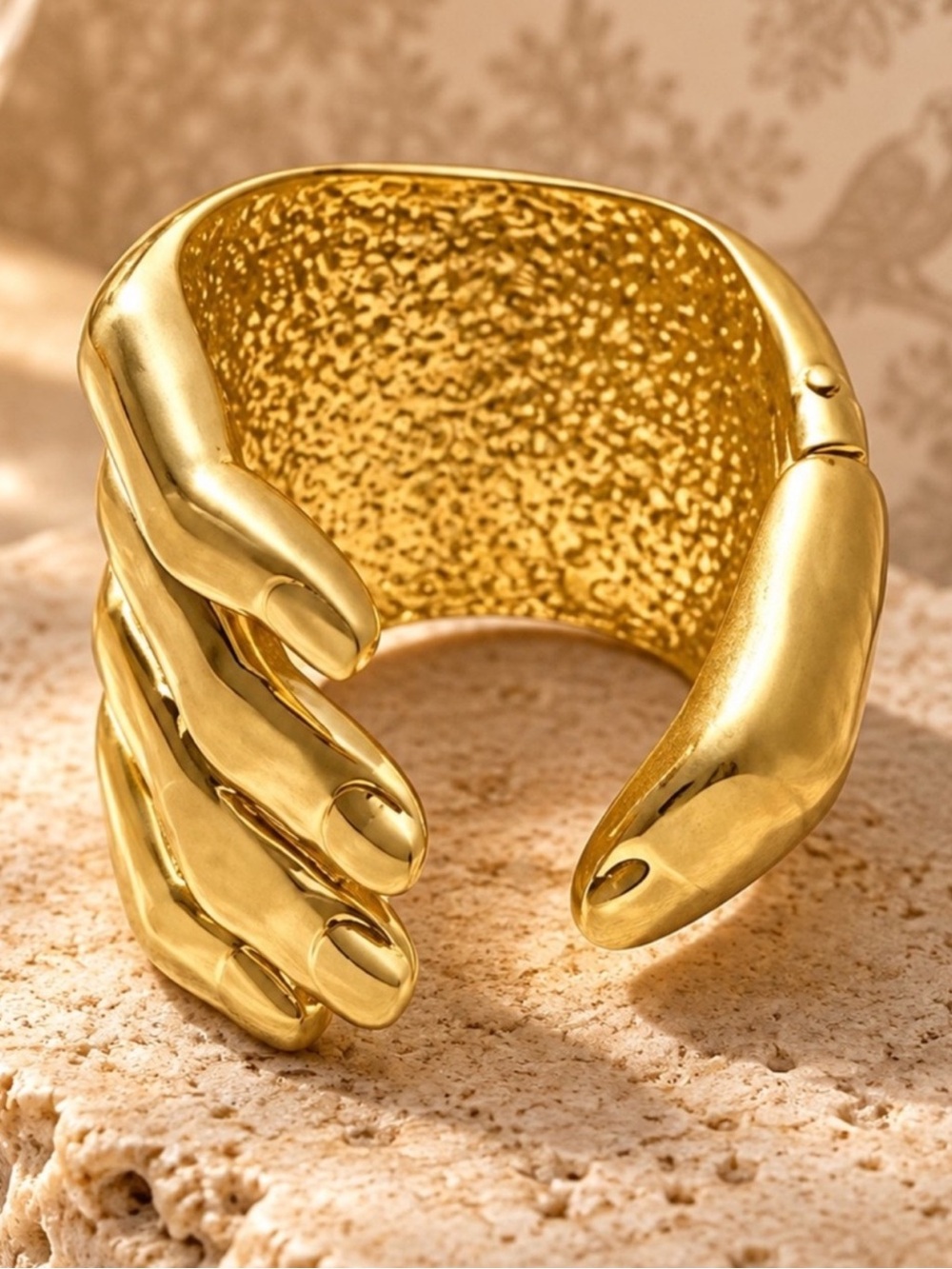 Sculptural Hands Cuff Bracelet Chunky Statement Wide Bangle